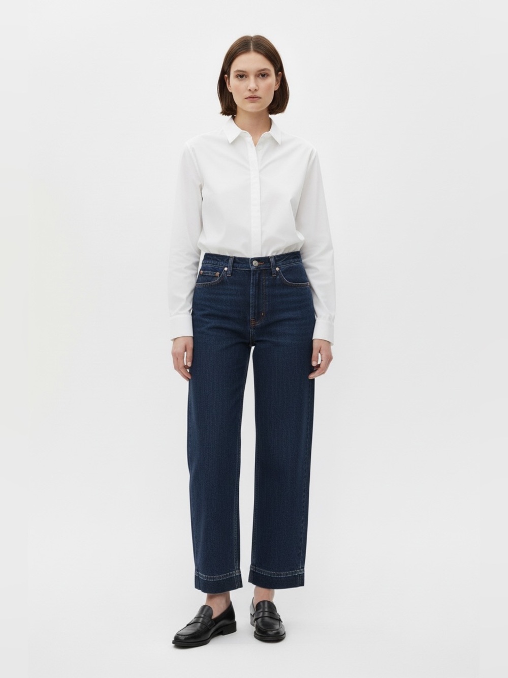 J Crew dark wash Slim wide leg capsule classic blue jeans 28 neutral minimal